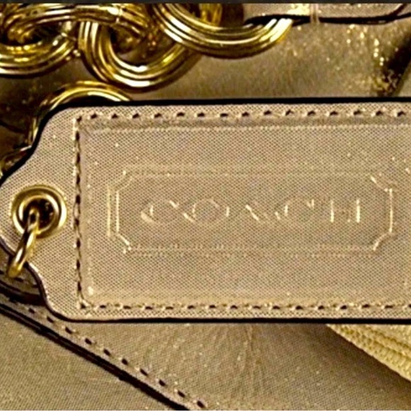 Coach Handbags - Auth COACH Poppy Leather Push lock Tote Metallic Gold